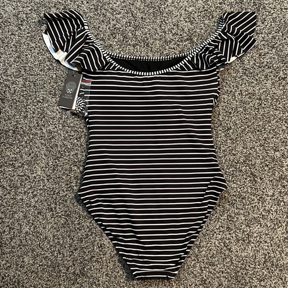 Vince Camuto Black White Striped One-Piece Swimsuit Size 8 NWT - Picture 2 of 6